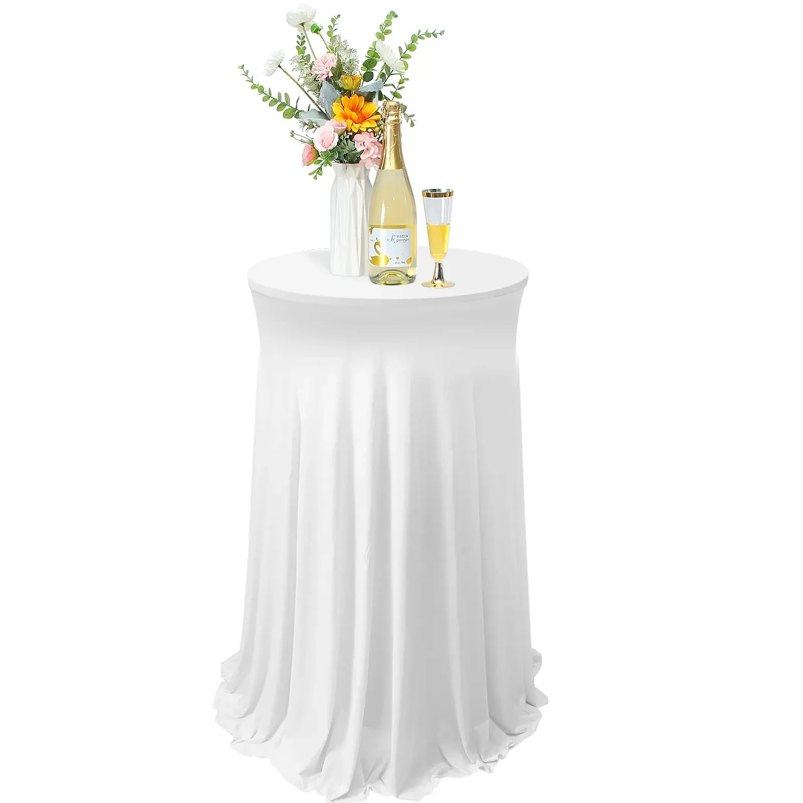 32x43Inch Round Spandex Cocktail Tablecloths Skirt Table Cover Stretch Round for Fitted High Top Table Bar Wedding Party Banquet