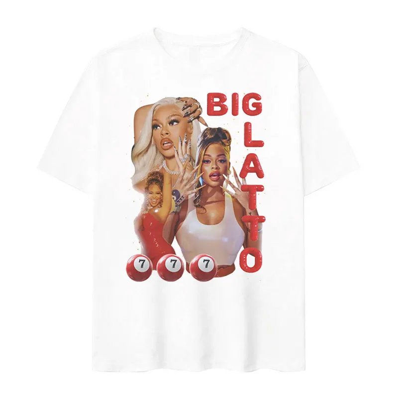 

Rap singer latte print pattern T-shirtwomen's retro high-quality fashion T-shirt hip-hop oversized Tshirtstreet wear