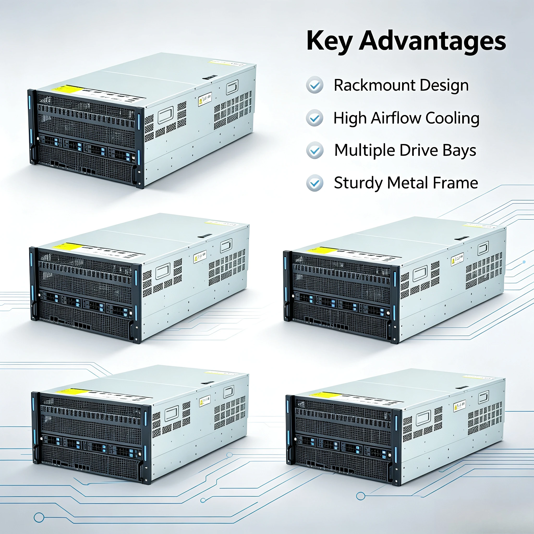 7U PCIe Gen5 GPU Server Chassis, Support 8-GPU /10-GPU RTX4090, AI Computing & Video Rendering Storage Case, ATX, Cooling Fans