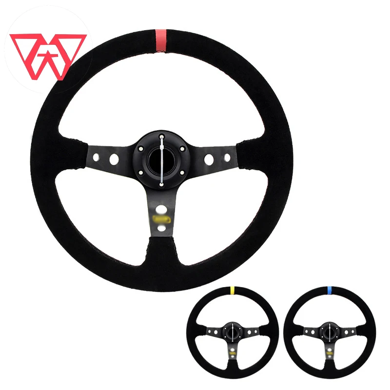 14 Inch Car Modification Universal Steering Wheel Frosted Personalized Competitive Racing Steering Wheel 350mm Suede Horn Button