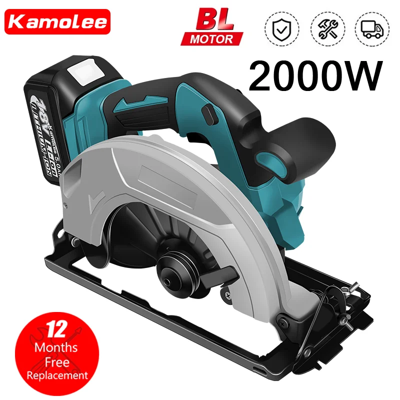 Kamolee 7 Inch 21V 6.0Ah 6000mAh Electric Circular Saw  for Home DIY Compatible Makita 18V Battery