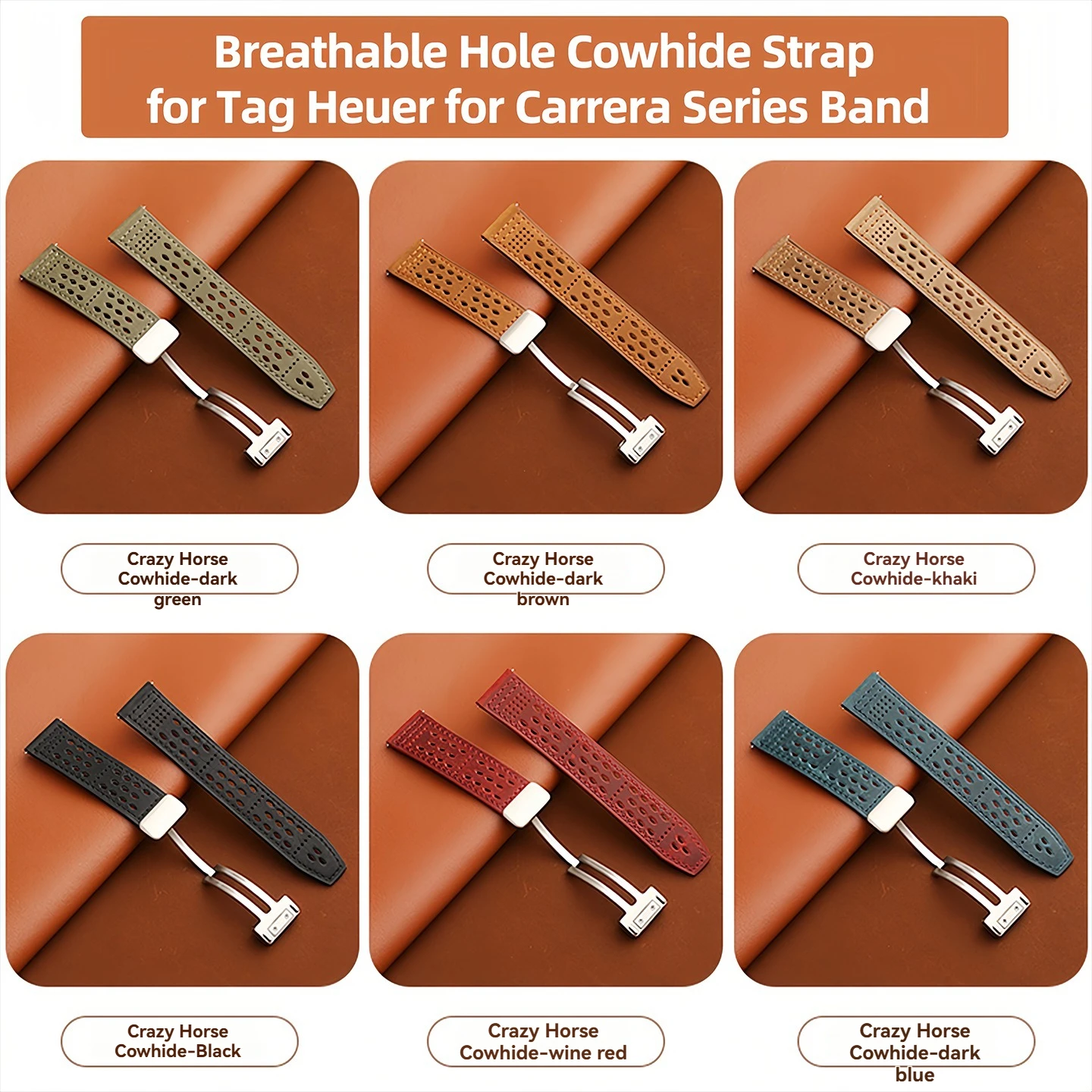 

Breathable Hole Cowhide Strap for Tag Heuer for Carrera Series Band 20mm 22mm unisex Wristbelt Bracelets Magnetic folding buckle