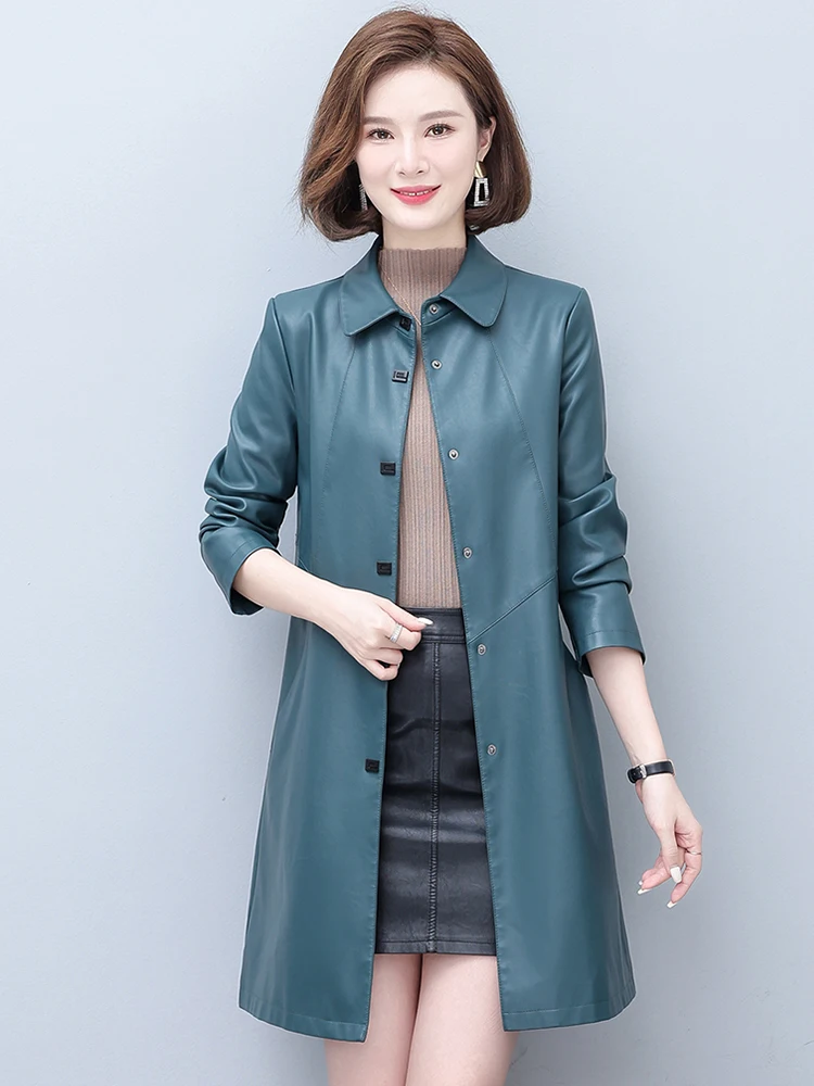 Casaco Feminino de Couro Legítimo de Ovelha, Comprimento Médio, Ajuste Slim, Estilo Coreano, Coleção Outono 2025, Elegante e Versátil, Corta-Vento de Couro S...