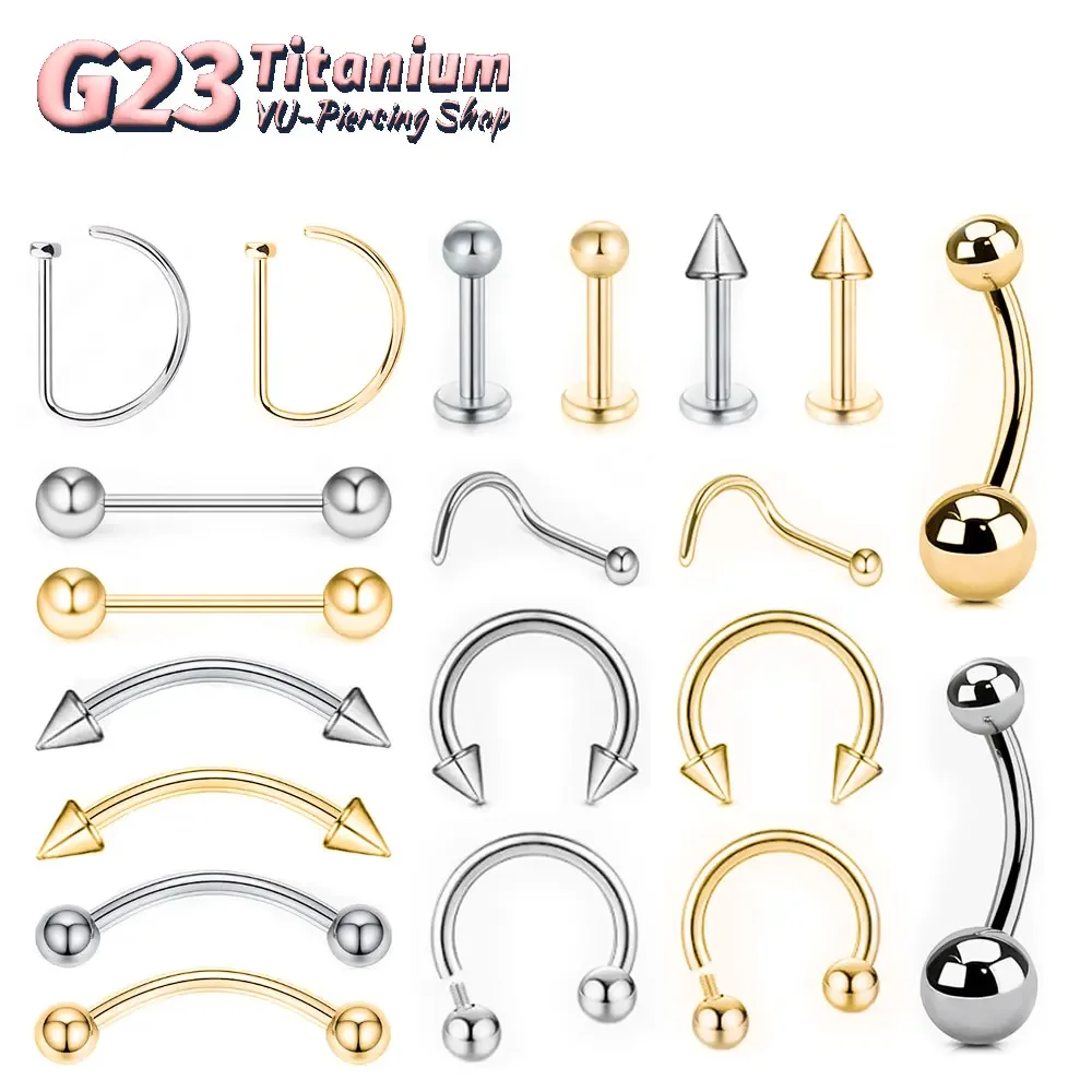 

10pcs ASTM F136 Titanium Nose Piercing Straight Internal Thread Labret Belly Button Piercing Horseshoe Barbell Curved Industrial