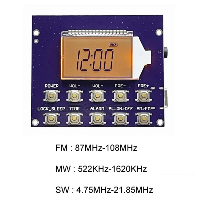 Módulo receptor de Radio inalámbrico FM MW SW DC 3,7 V, reloj con pantalla LED, 87-108Mhz, modulación de frecuencia