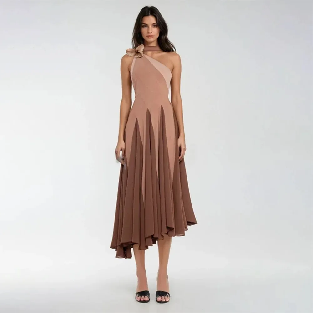 2026 One Shoulder Sleeveless Color Block A Line Evening Dresses Women's Formal Evening Gowns Party Prom Special Occasion Dress