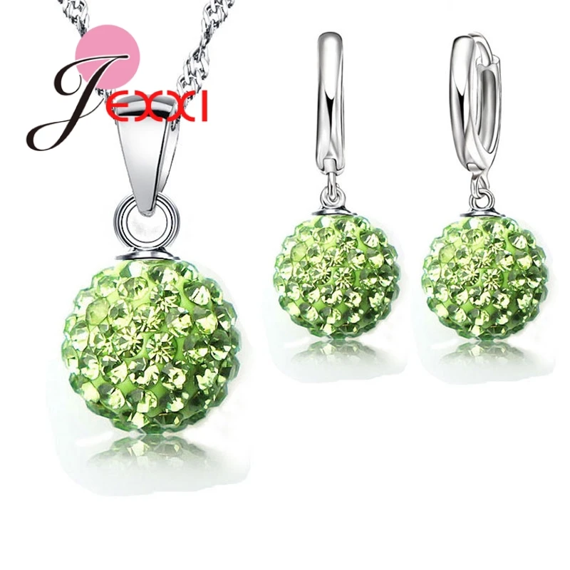 New Jewelry Sets 925 Sterling Silver Austrian Crystal Pave Disco Ball Lever Back Earring Finding Pendant Necklace Woman
