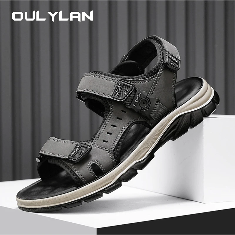 

OULYLAN 2024 Summer New Open-toed Roman Man Sandals Shoes Fashion Outdoor Breathable Hollow Sand Walking Leather Men's Sandals