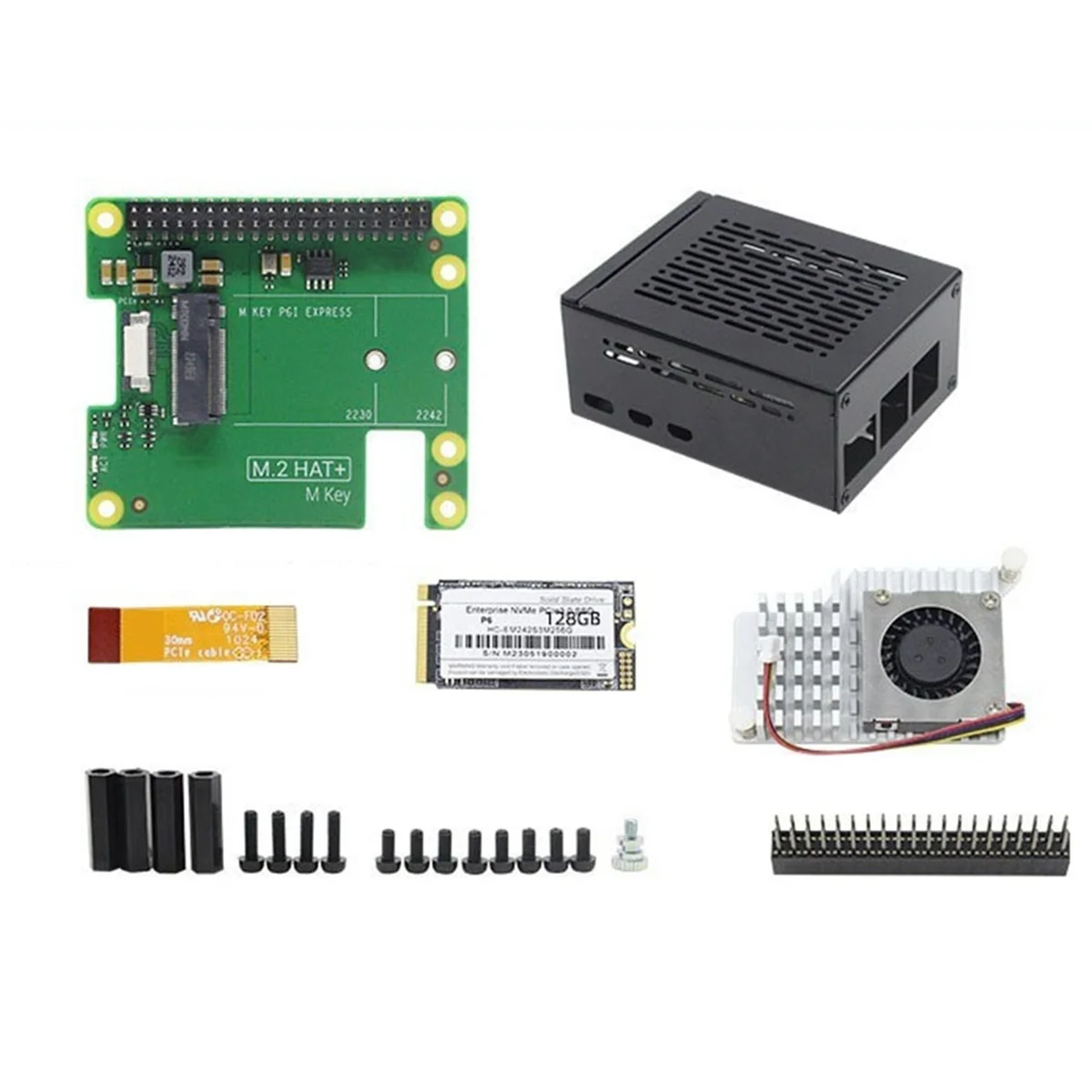 Плата расширения PCIe-M.2 HAT + для 5 Gen2 Gen3 M.2 NVME SSD 2230/2242 M Key PCIE GPIO для комплекта RPI5 128 ГБ