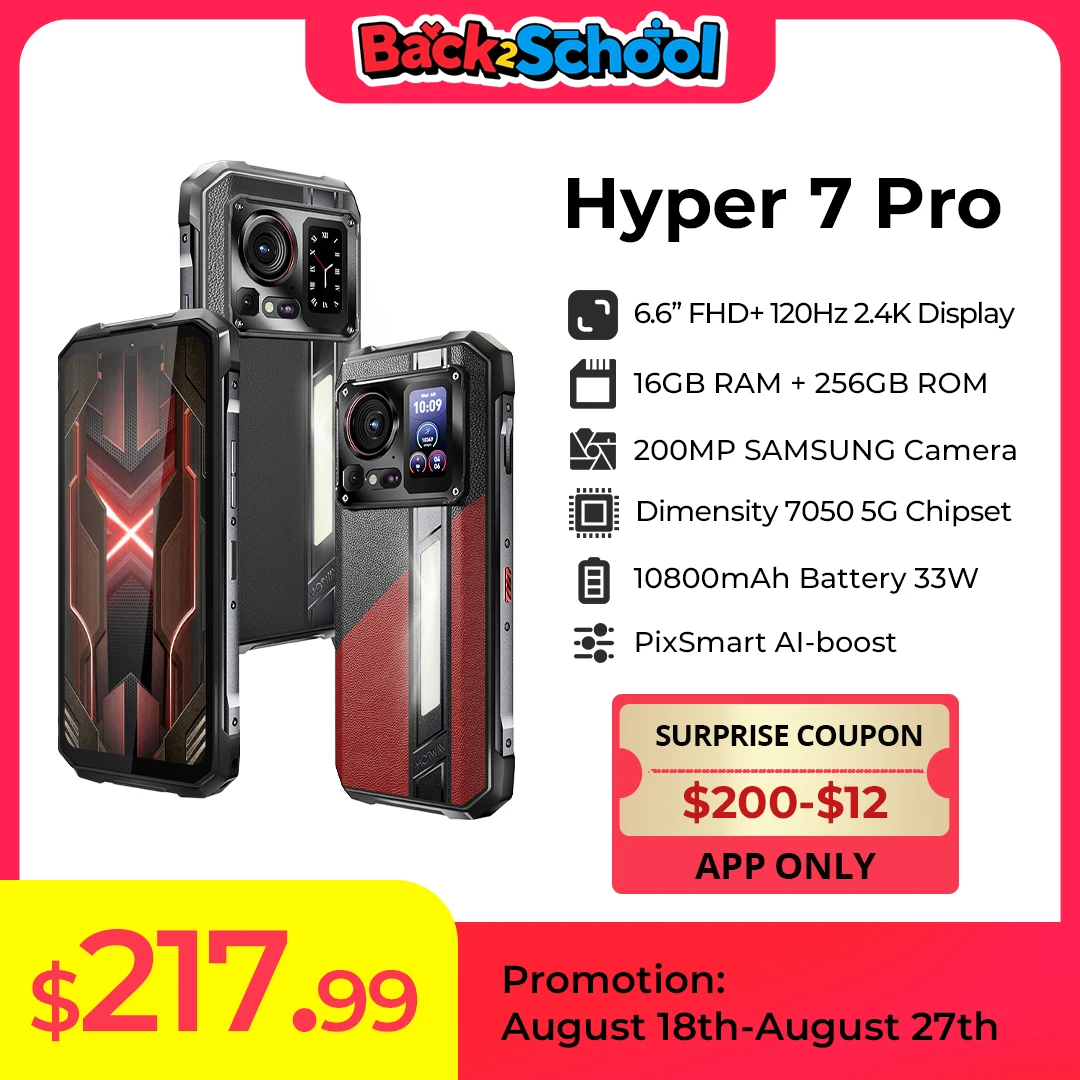 

Прочный телефон HOTWAV Hyper 7 Pro 5G, 200 МП, Android 14 6,6 дюйма, FHD +, 120 Гц, смартфон 36 (16 + 20 ГБ, 256 ГБ, 10800 мАч, 33 Вт, мобильный телефон