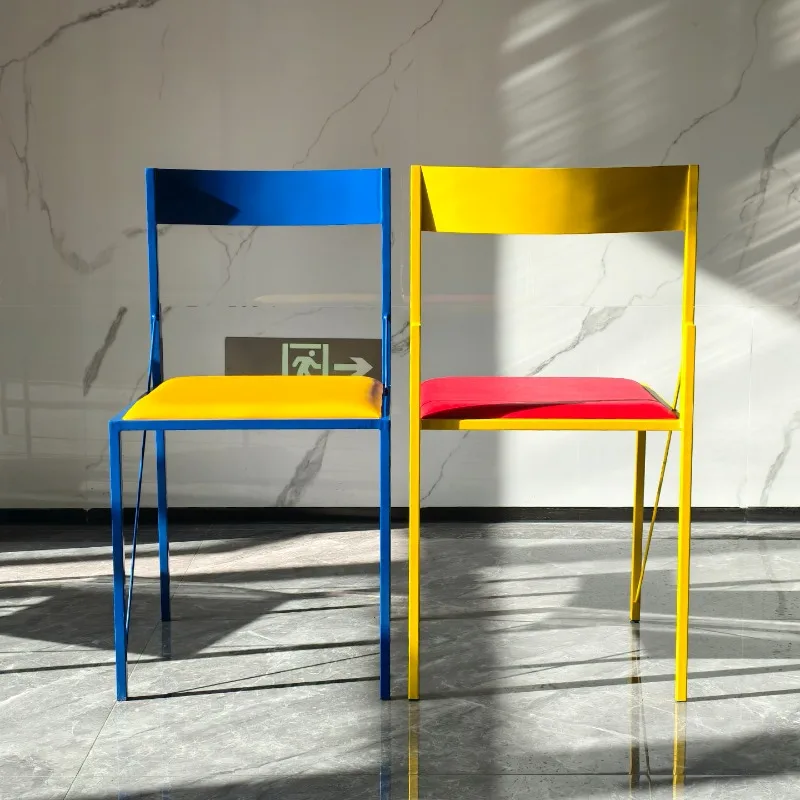 Designer Colorful Dining Chair Memphis Backrest Stool for Milk Tea Shop Dopamine Aesthetic Cafe Seating Modern Reception Chairs view 2