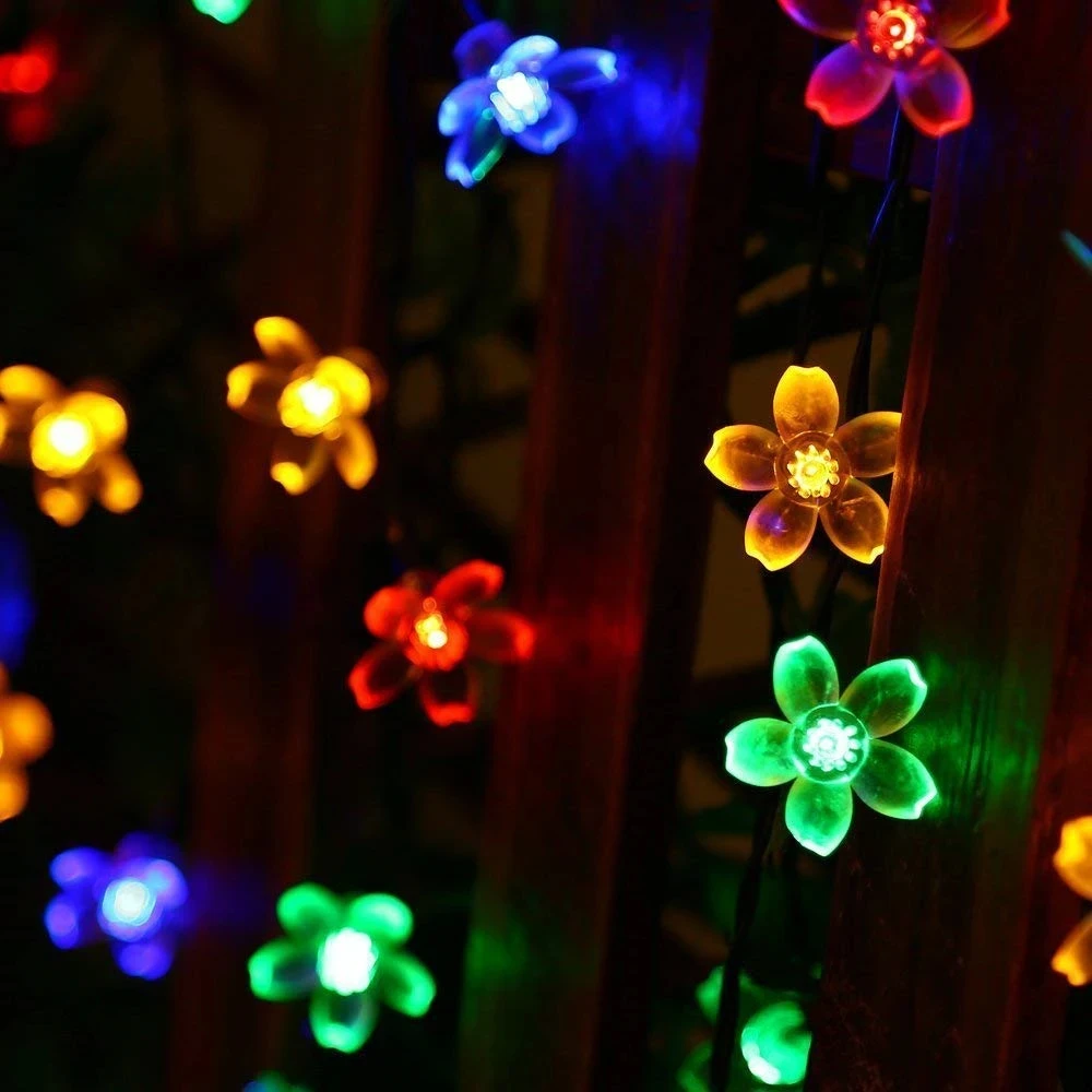 Solar Flower String Lights Outdoor LED Solar Fairy Lights Waterproof Cherry Blossoms Cute Light for Garden Tree Patio Yard Party