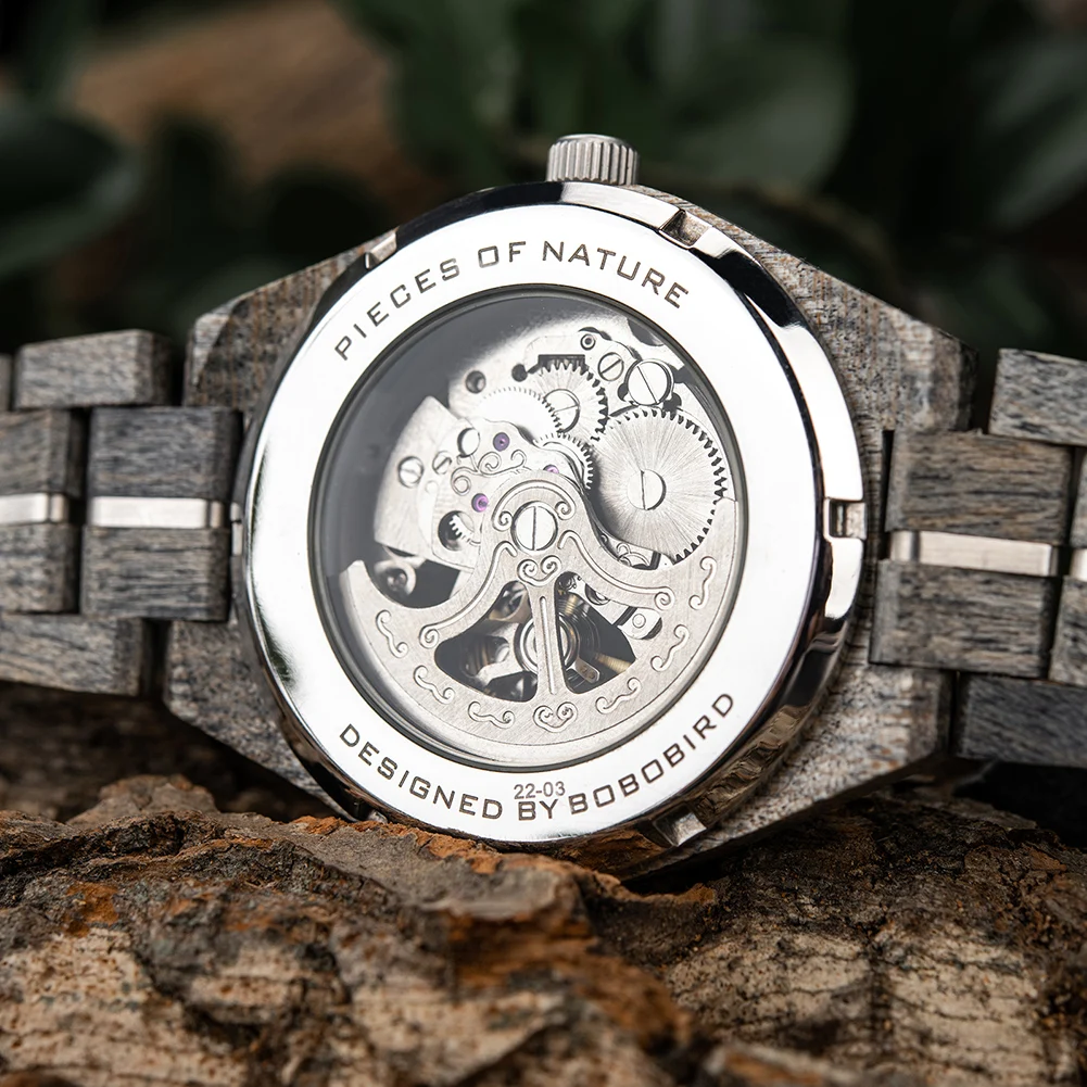 BOBO BIRD Wooden Automatic Mechanical Watch Men New Top Luxury Wristwatch Fashion Luminous Clock Great Gift Wood Box Custom Logo