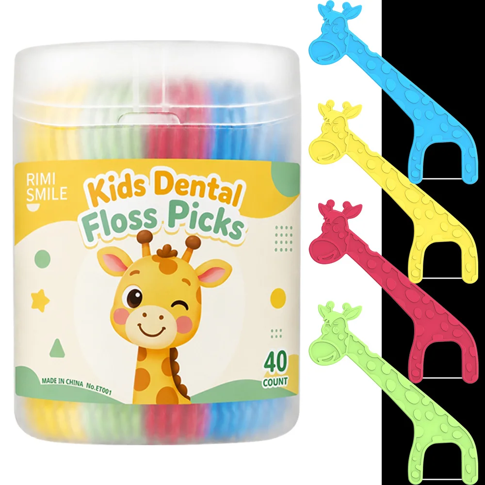 Safe Kids Floss Sticks, Vibrant Bright Multicolors, Mini Small Floss Arch, Round Raised Textured Easy-Grip, Thin Robust
