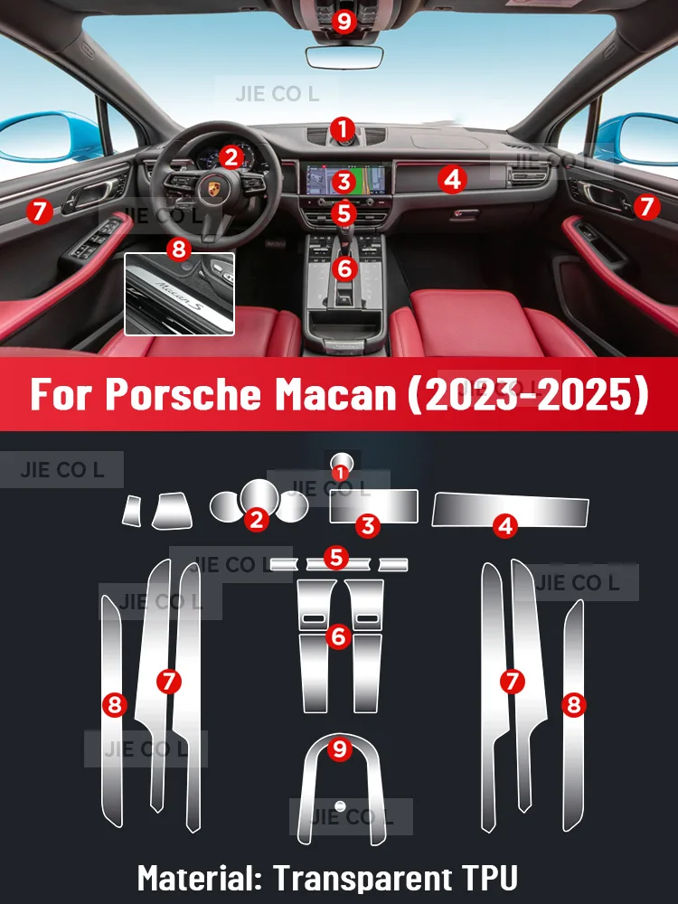 Tpu Transparent Film for Porsche Macan 2024 2025 Car Interior Sticker Center Console Gear Navigation Dashboard Window Panel