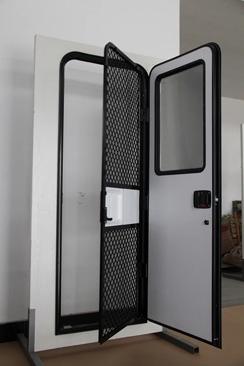 باب دخول RV على الطراز الأمريكي مع شبكة طيران للباب الداخلي وشبكة أمان بإطار أسود لشاحنة التخييم #5