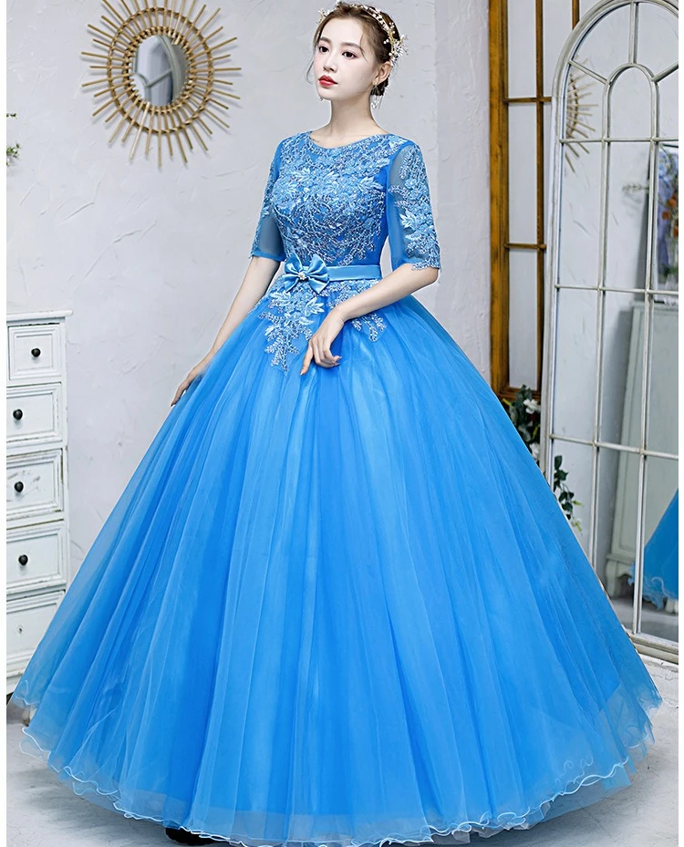 فستان بحزام الموسيقى مرحلة الأداء المنفرد أنثى نمط طويل الأداء نفخة فستان جديد استوديو المضيف أنيقة فستان سهرة كبير #4