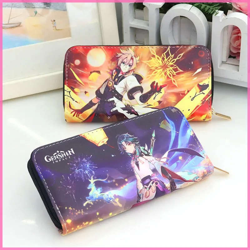 Anime Game Genshin Impact Xiao Hutao portafogli multistrato in pelle PU portafoglio Cosplay portamonete portamonete con cerniera regalo