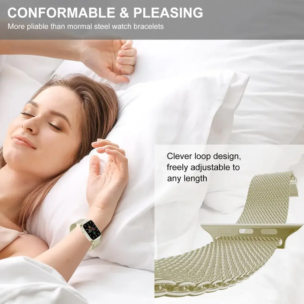 Jialiang-Stainless Steel Watch Band, Milanese Strap for Apple Watch, Series 9, 8, 7, 6, 5, 4, 3 SE, 38, 40, 41, 42, 44, 45, 49mm