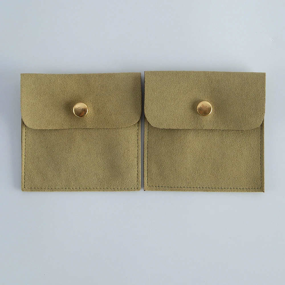 5pcs Beige Microfiber Jewelry Snap Bags for Storage
