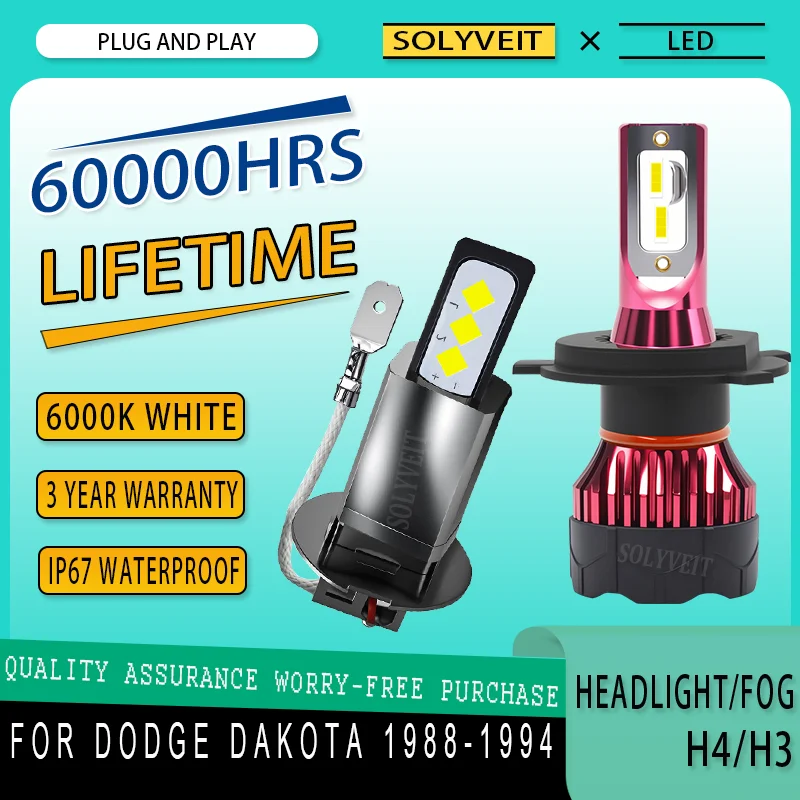 

Wide Beam Range Dustproof Quick Installation H4 H3 LED HEADLIGHT FOGLIGHT FOR Dodge Dakota 1988 1989 1990 1991 1992 1993 1994