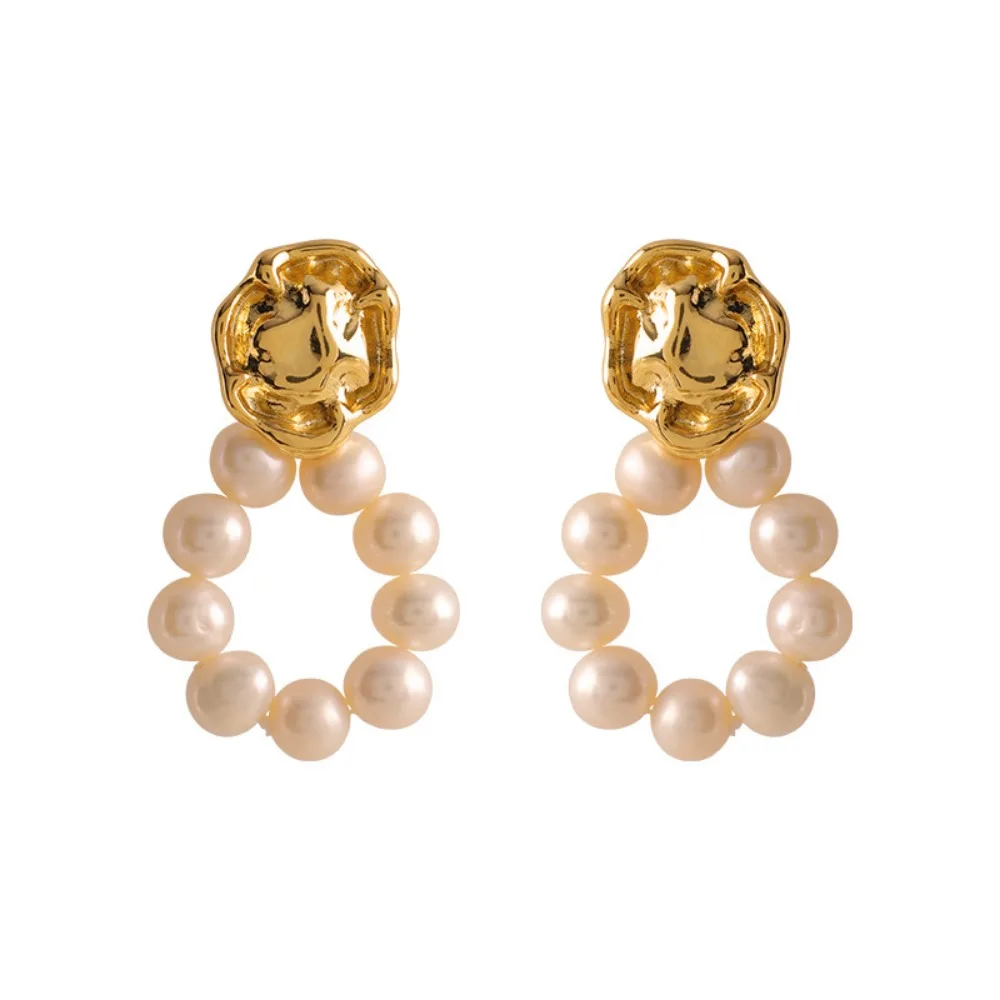 

2026 New Arrival Irregular Freshwater Pearl Circle Earrings Simple Versatile Small Fragrance Style Classic Earrings for Women