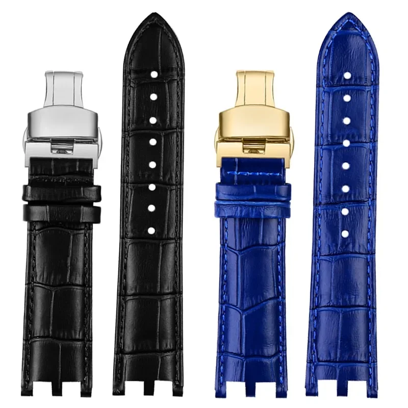 Pulseira de relógio para versace V-RACECHRONO série gmt duplo côncavo interface convexa pulseira de relógio de couro genuíno masculino 24mm