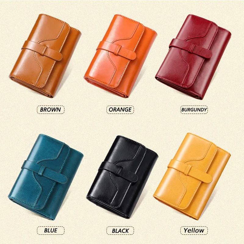 Red Genuine Leather Wallet Women Luxury RFID Card Holder Trifold Wallets Fashion Money Bag with Zipper Pocket Clutch Coin Purse