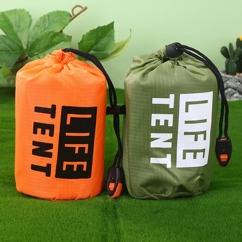 1 Person Emergency Shelter Survival Tent Kit Aluminum Film Triangle Tent Sleeping Bag With Storage Bag Outdoor Thermal Blanket