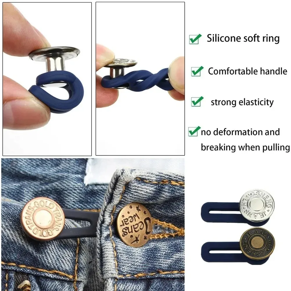 6 Stück Jeans-Knopfverlängerer Universeller Hosenverlängerer für Damen und Herren Verstellbarer Elastischer Taillenverlängerer aus Silikon Set – Detail 2