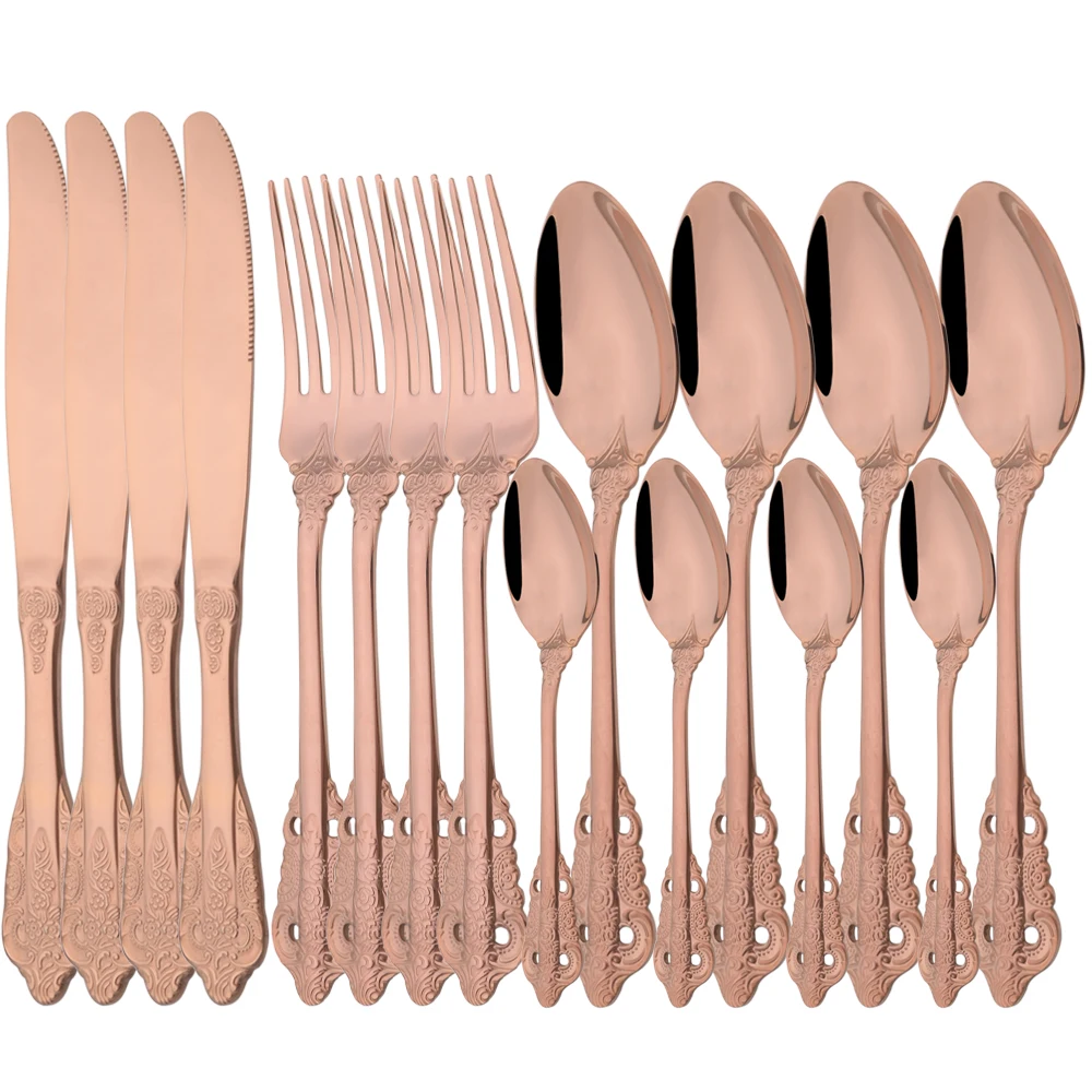 

16Pcs Knife Fork Tea Spoon Tableware Set Stainless Steel Cutlery Set Western Dinnerware Set Home Kitchen Dinner Silverware Set