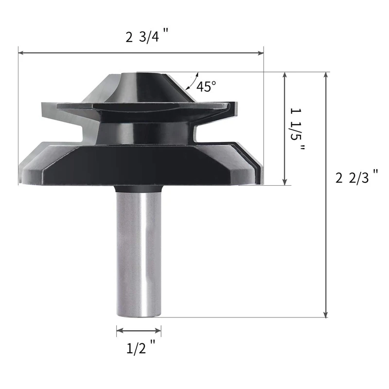 Broca enrutadora de inglete con bloqueo de vástago de 1/2 pulgadas, 45 grados, 1/2 pulgadas a 1 pulgada, 2-3/4 pulgadas de diámetro, brocas para enrutador de madera CNC