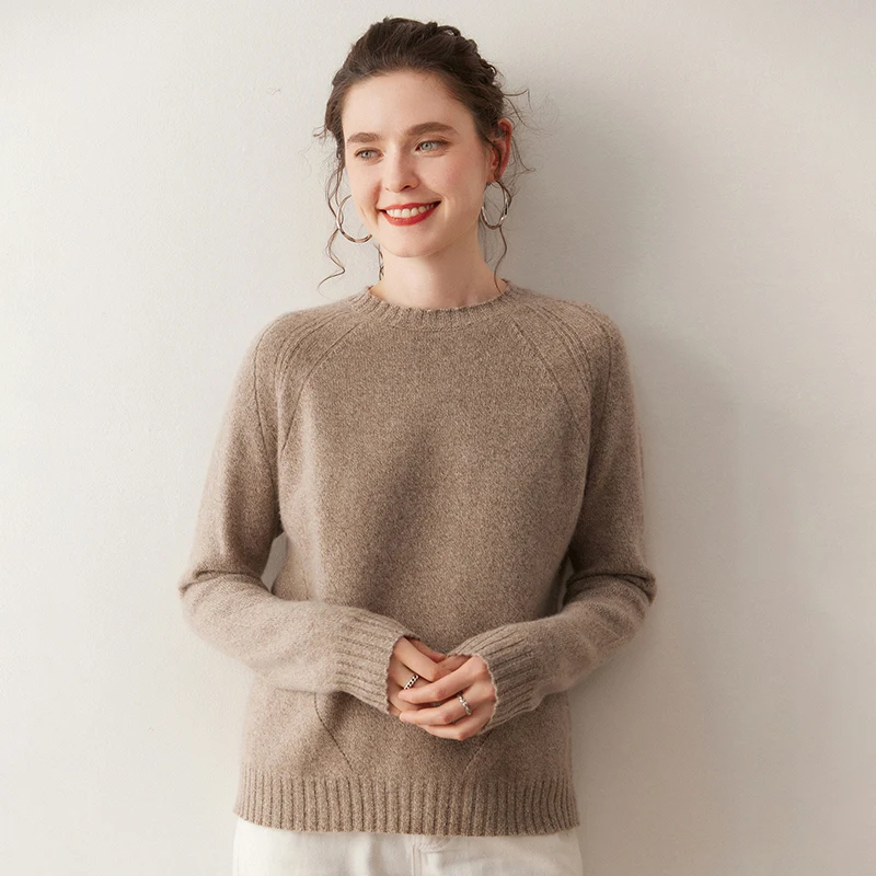 

Женский свитер из 100% кашемира, вязаный пуловер с круглым вырезом, однотонная однотонная кашемировая женская одежда, женская зимняя одежда