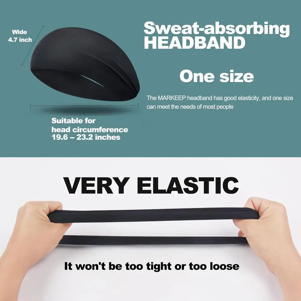 Moisture Absorbing Workout Headbands for Men Non Slip Quick-Dry Stretchy Sweatband Elastic Breathable Men‘s Sports Hairband