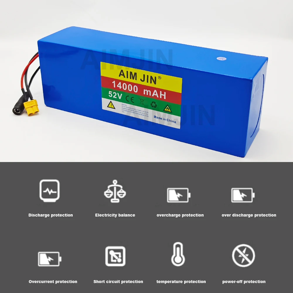 

High Capacity 52V 14ah 1500W 18650 Lithium 14S4P Battery Pack with BMS for Balance Car,Bike Scooter Tricycle + 58.8V Charger
