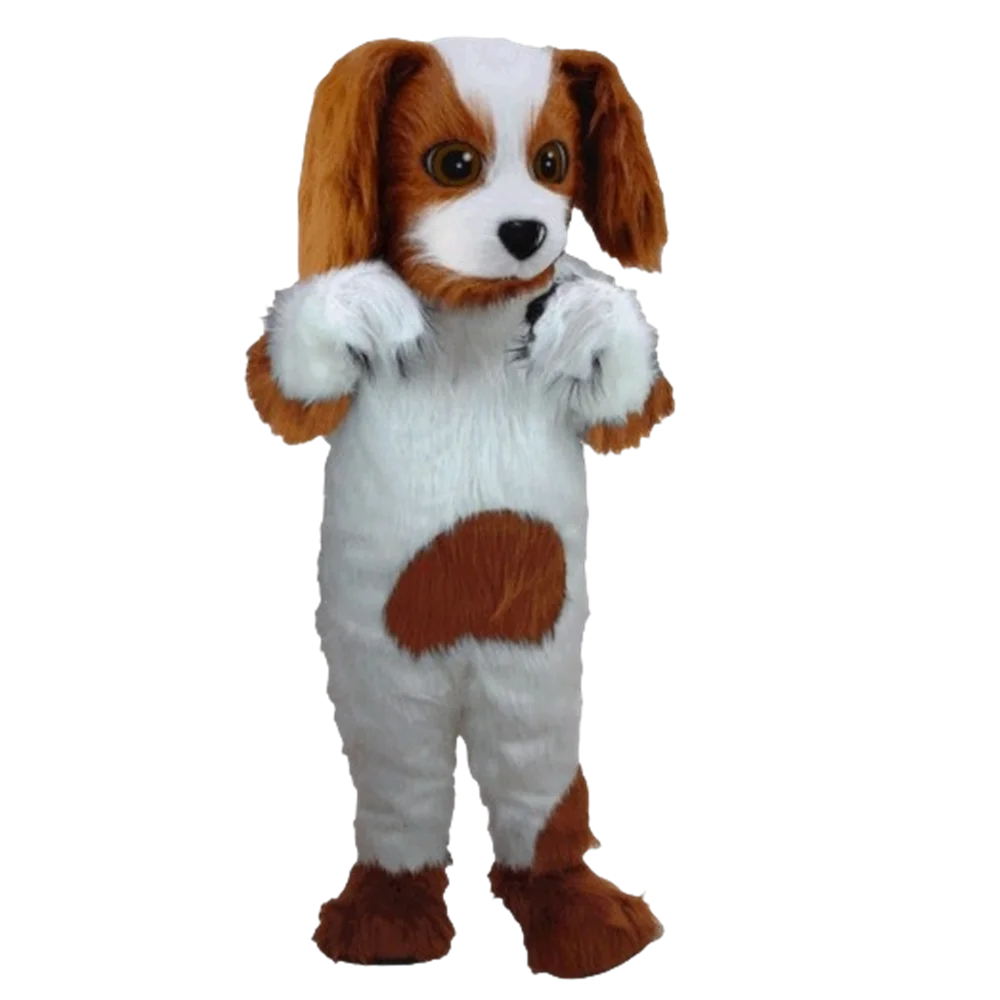 Lovely White & Brown Puppy dog Mascot Costume Adult Size Stage Props Mascotte Outfit Suit Fancy Dress Cosply Party SW733