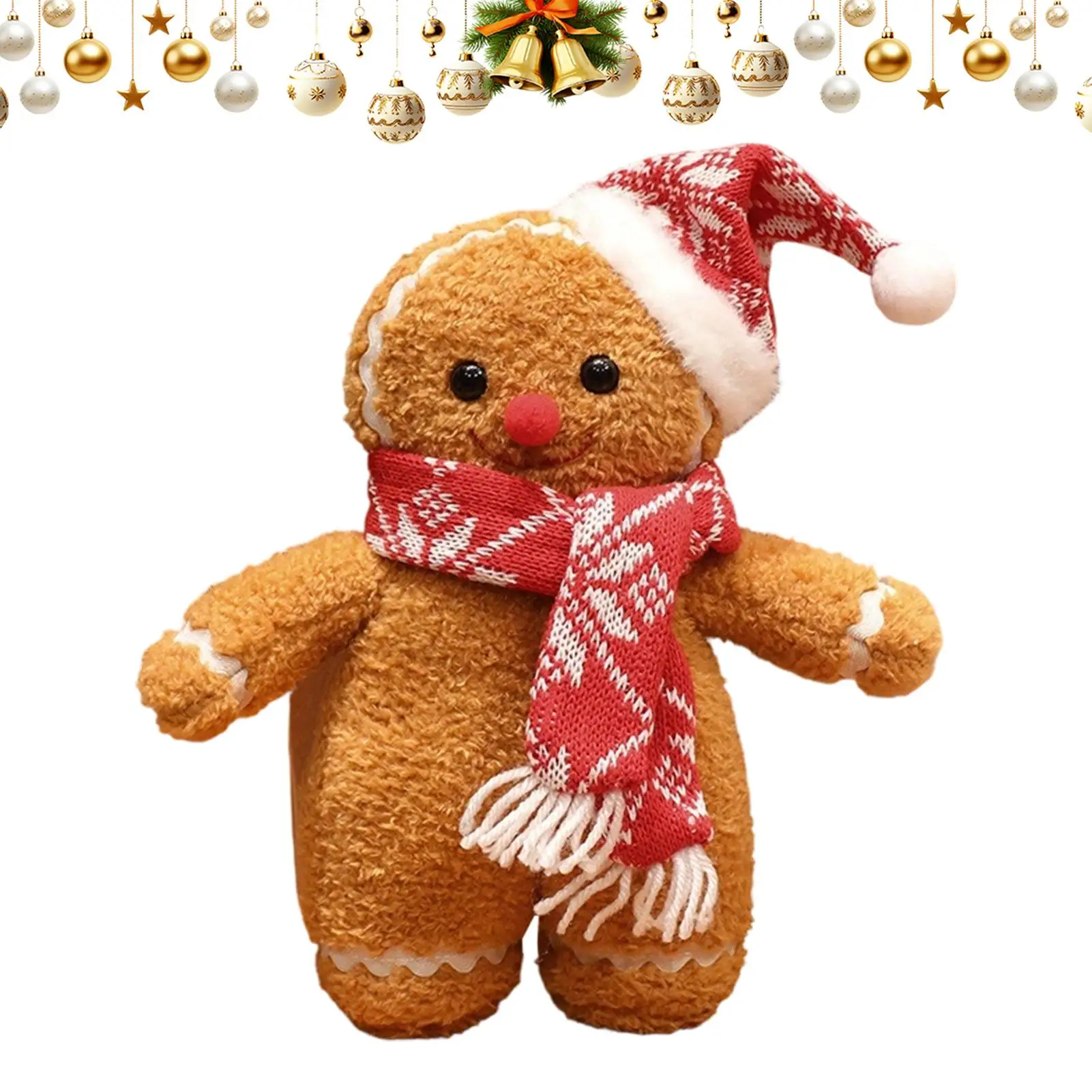 Christmas Gingerbread Man Plush Toy Scarf Hat Stuffed Pillow Fun Gingerbread Shape Cushion for Sofa Bed Home Decor Xmas Gifts