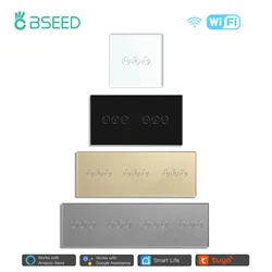 Bseed WIFI Curtain 86mm 157mm Light Curtain Switch White Black Golden Crystal Class Panel Switch Work With Smart Life TUYA App