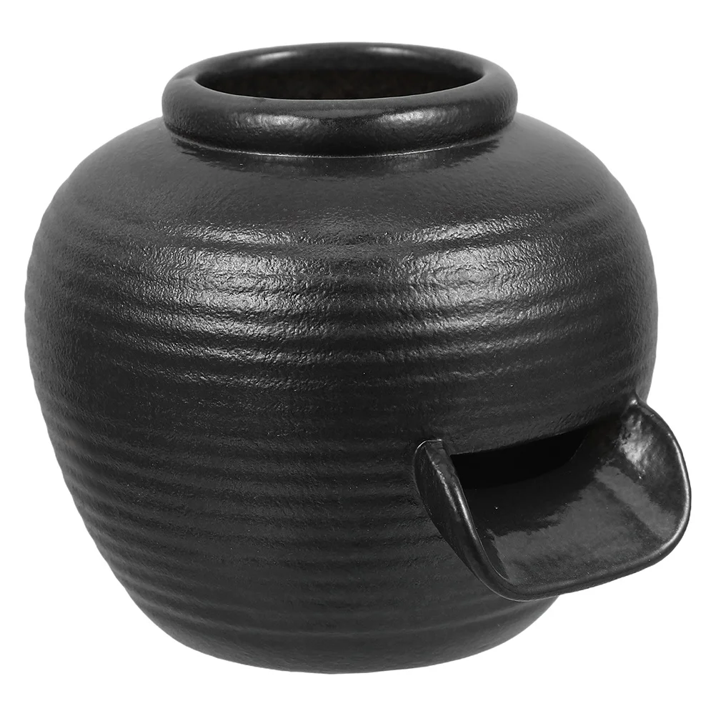 

Black Ceramic Outdoor Fountain Jar Ancient Style Garden Patio Waterfall Landscape Water Circulation Feature Fish Tank Water