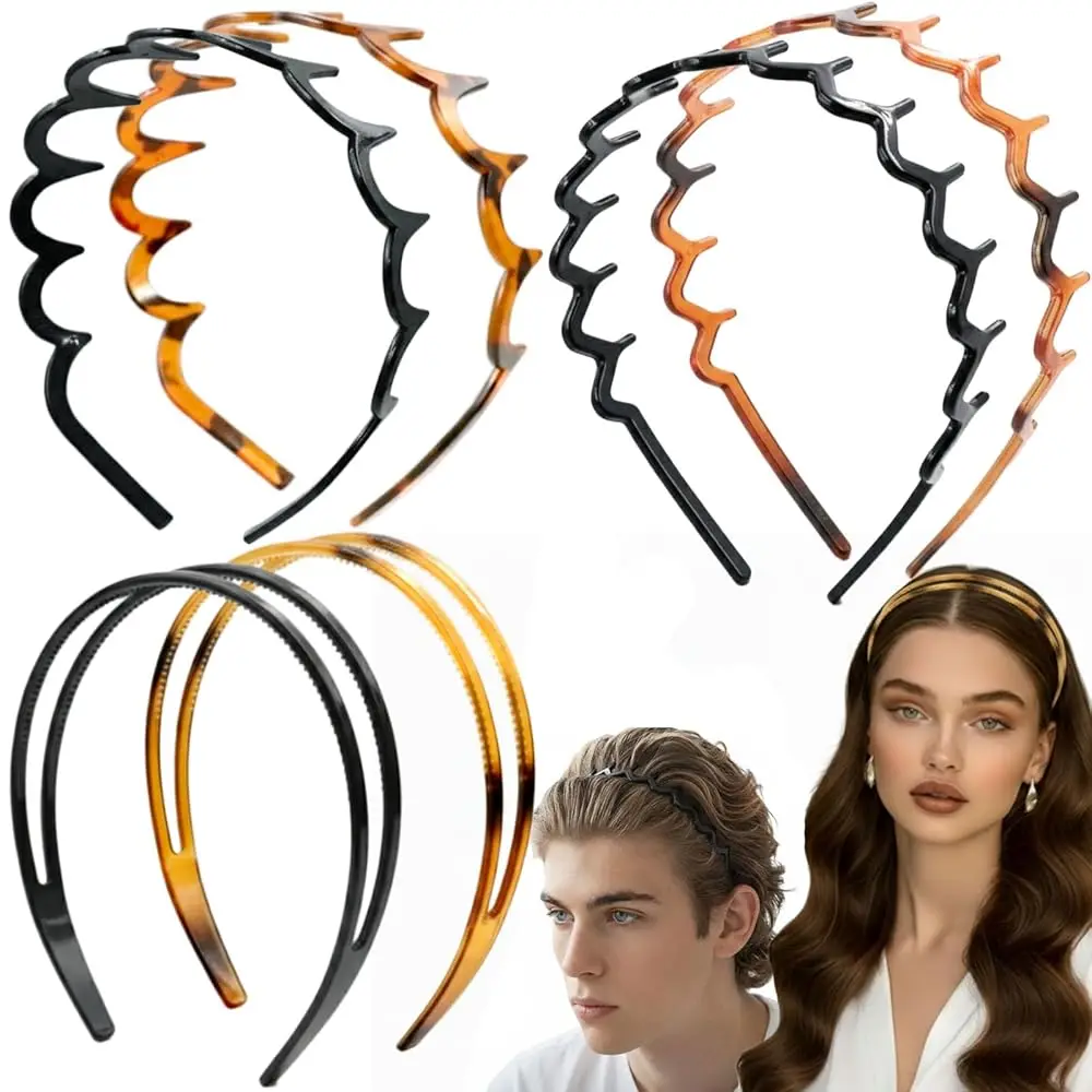 

Free Shipping - 6 PCS Zig Zag Headbands Set Plastic Hair Head Band Comb Hoop Hair Accessories for Women Men, Premium Bright Blac