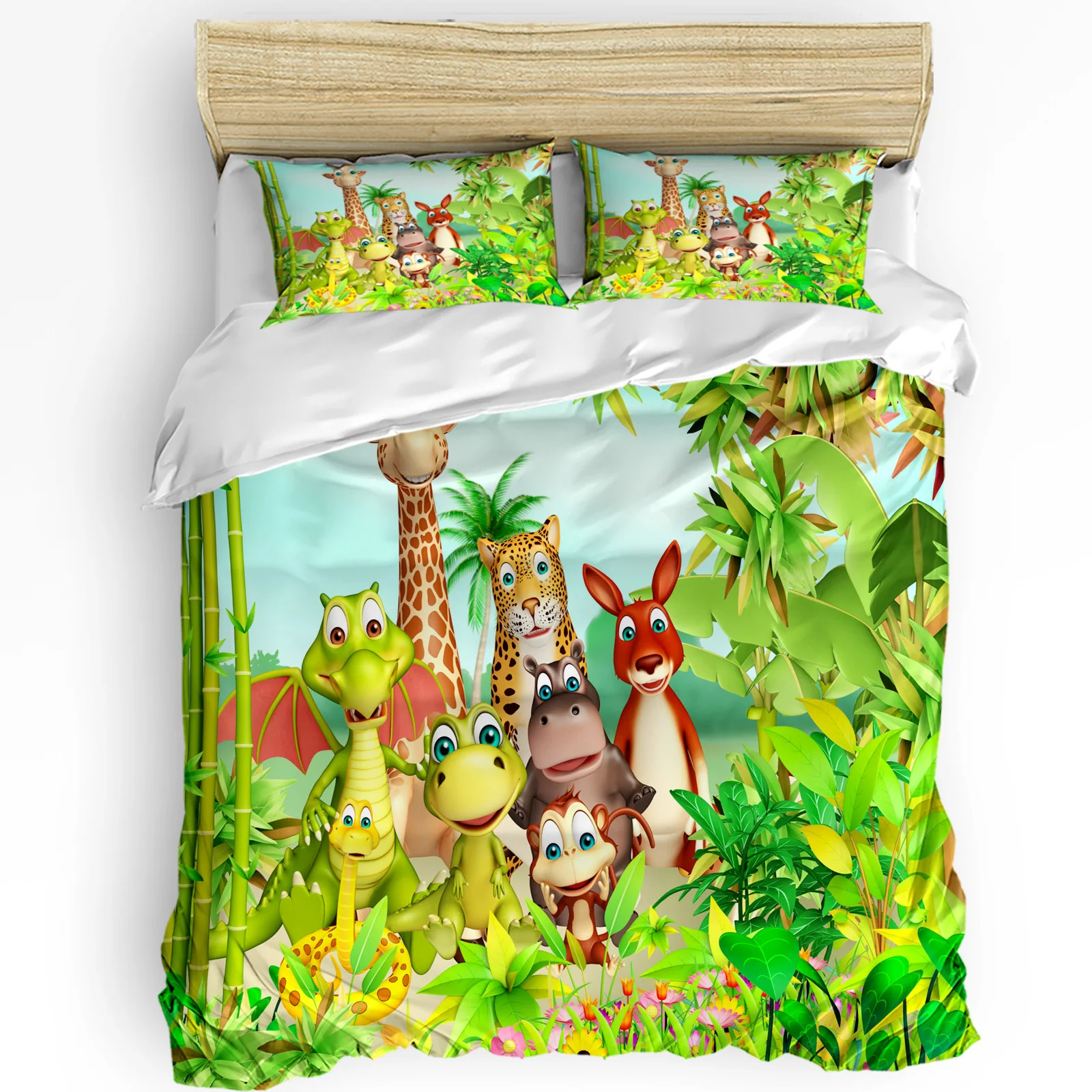 

Nursery Bedding Set Comforter Duvet Cover Pillow Shams Funny Playful Jungle Animals Wildlife Mammal Bedding Cover Double Bed Set