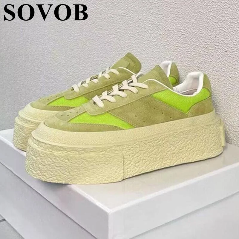 New  Spring Color block Breathable Walking Shoes Thick Sole Round Toe Casual Shoes Fashionable Versatile Roman Sneakers Unisex