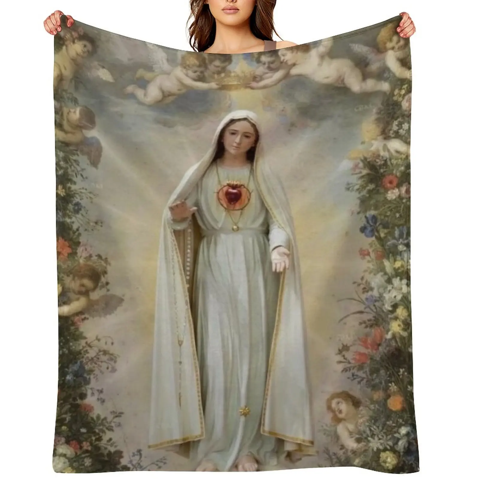 

Virgin Mary Immaculate Heart of Mary Mother of God Our Lady Throw Blanket Extra Large Throw Picnic Flannel Fabric Heavy Blankets