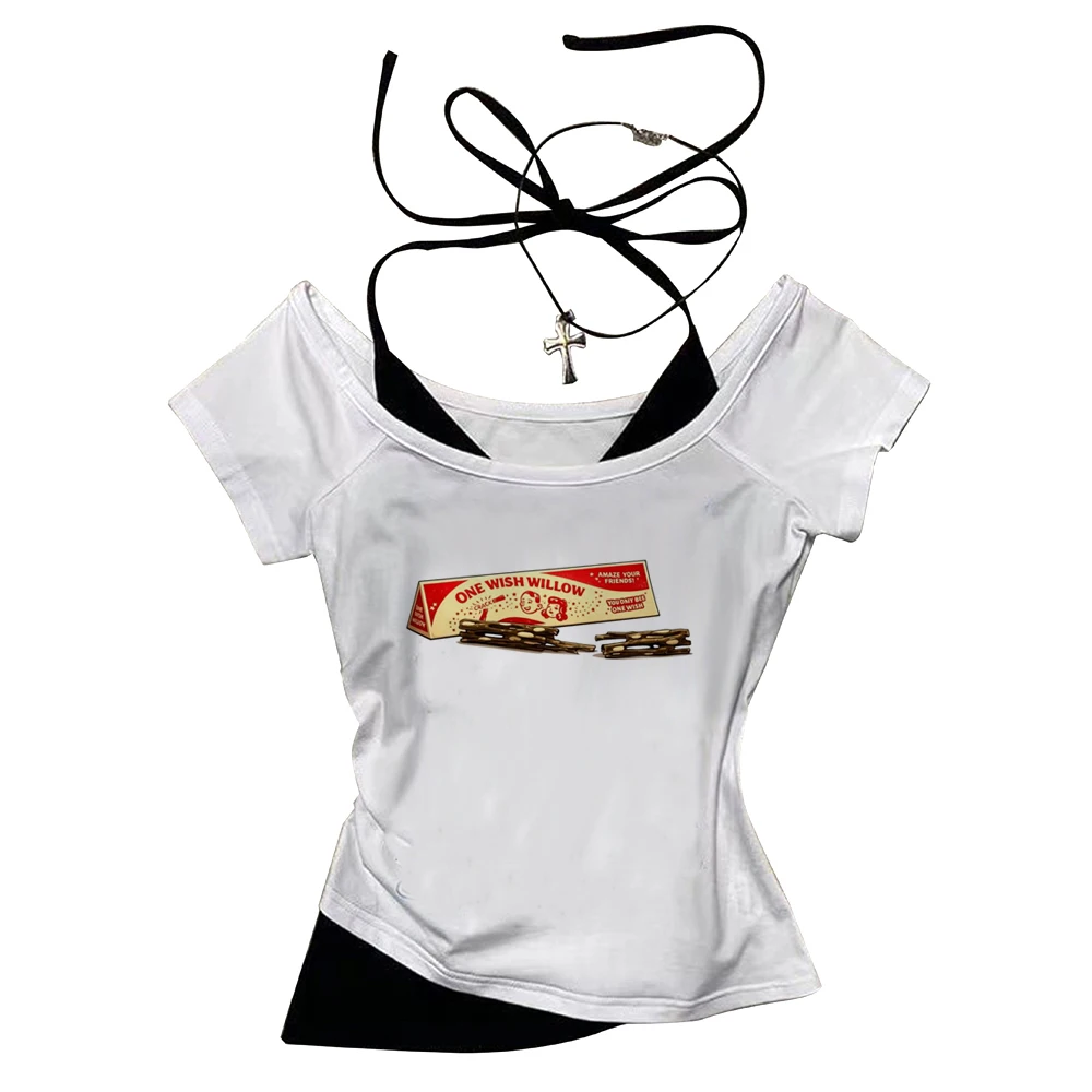 One Wish Willow cropped top women scene  baddie grunge t shirt jojifuku emo graphic
