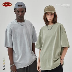 ZODF 2023 Spring Summer Washed Cotton Solid T Shirts For Men Unisex High Street Loose Edge Oversized Noshrink T-Shirt Tee HY0465