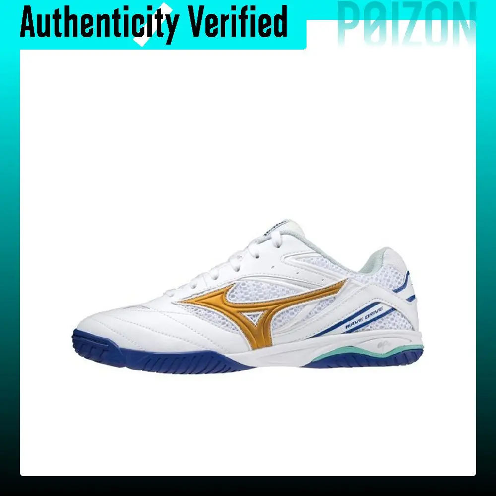 Mizuno Wave Drive 8 Slip Resistant, Abrasion Resistant, Breathable Low top Training Shoes Unisex White Gold Blue 81GA170530