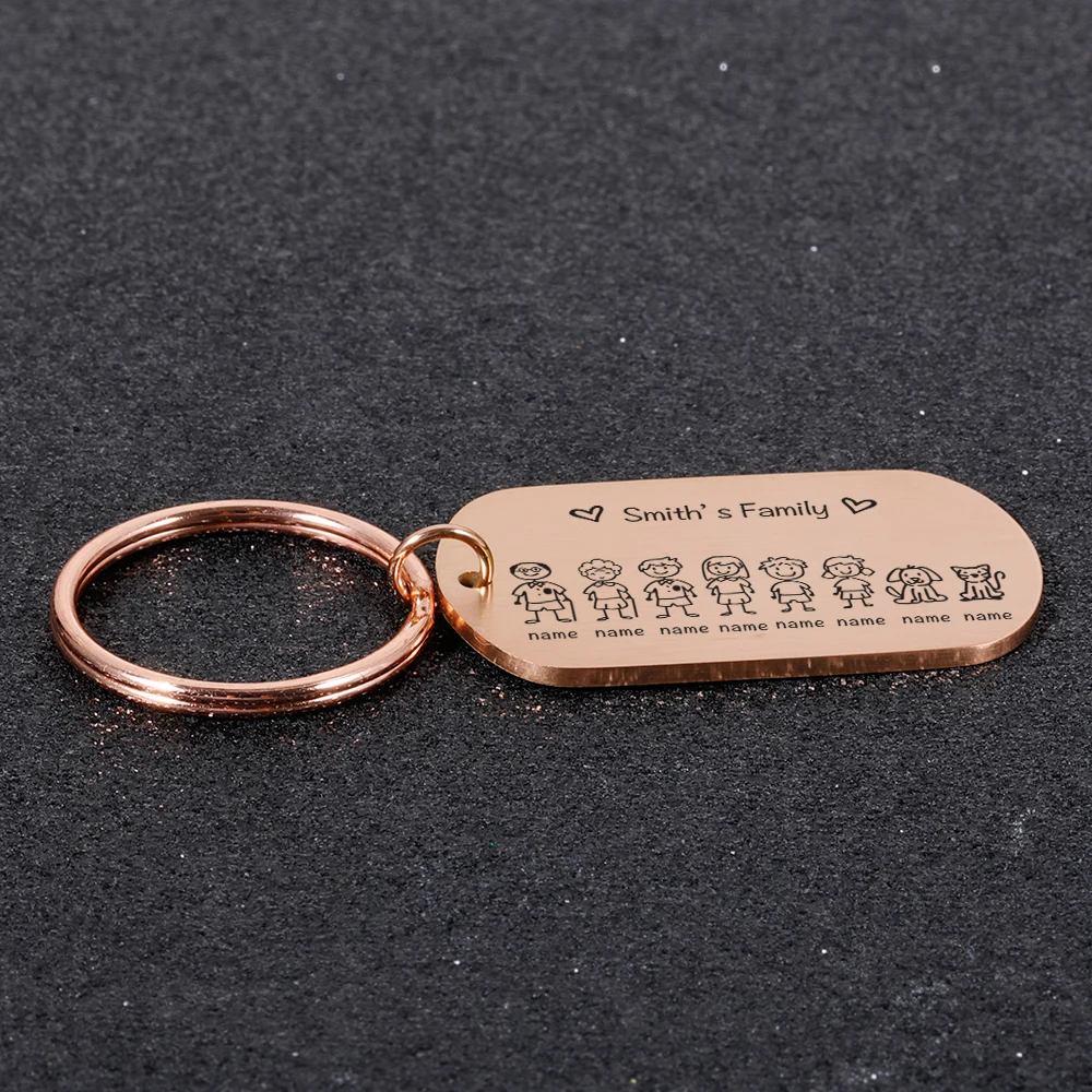 New Love Cute Keychain Engraved Family Name Gifts for Parents Children Present Keyring Bag Charm Families Member Gift Key Chain