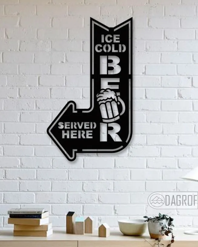 Ice Cold Beer Written Typography Wall Decorative Metal Wall Art Black Wall Décor,Living Room, Bedroom, kitchen, Bathroom Interi