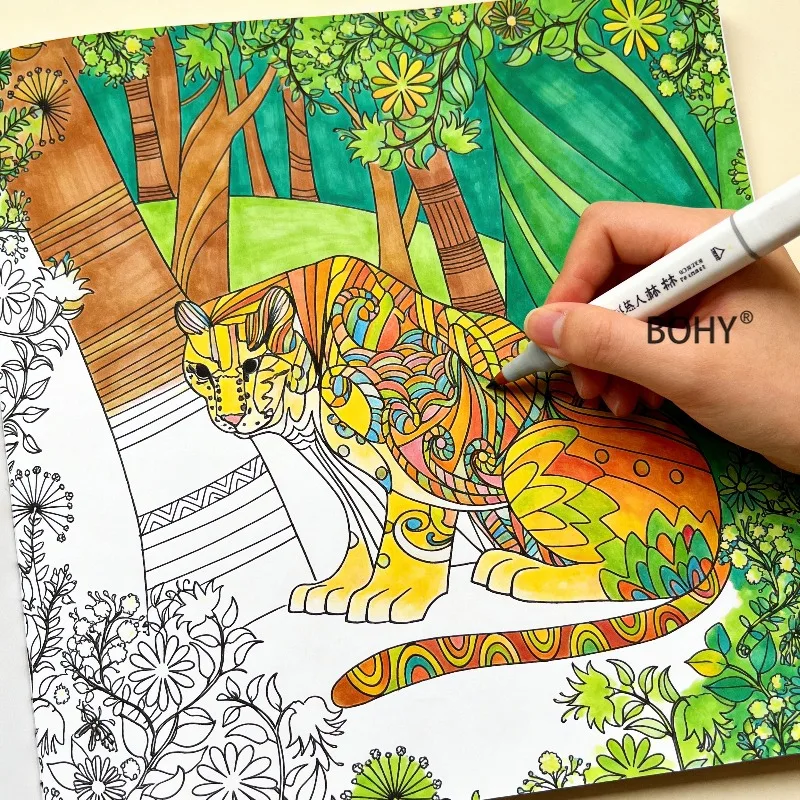 1 Adult Stress Relieving Animal Mandala Coloring and Drawing Album, 24 Page Large Sketchbook, Colored Lead Hand Drawn Coloring