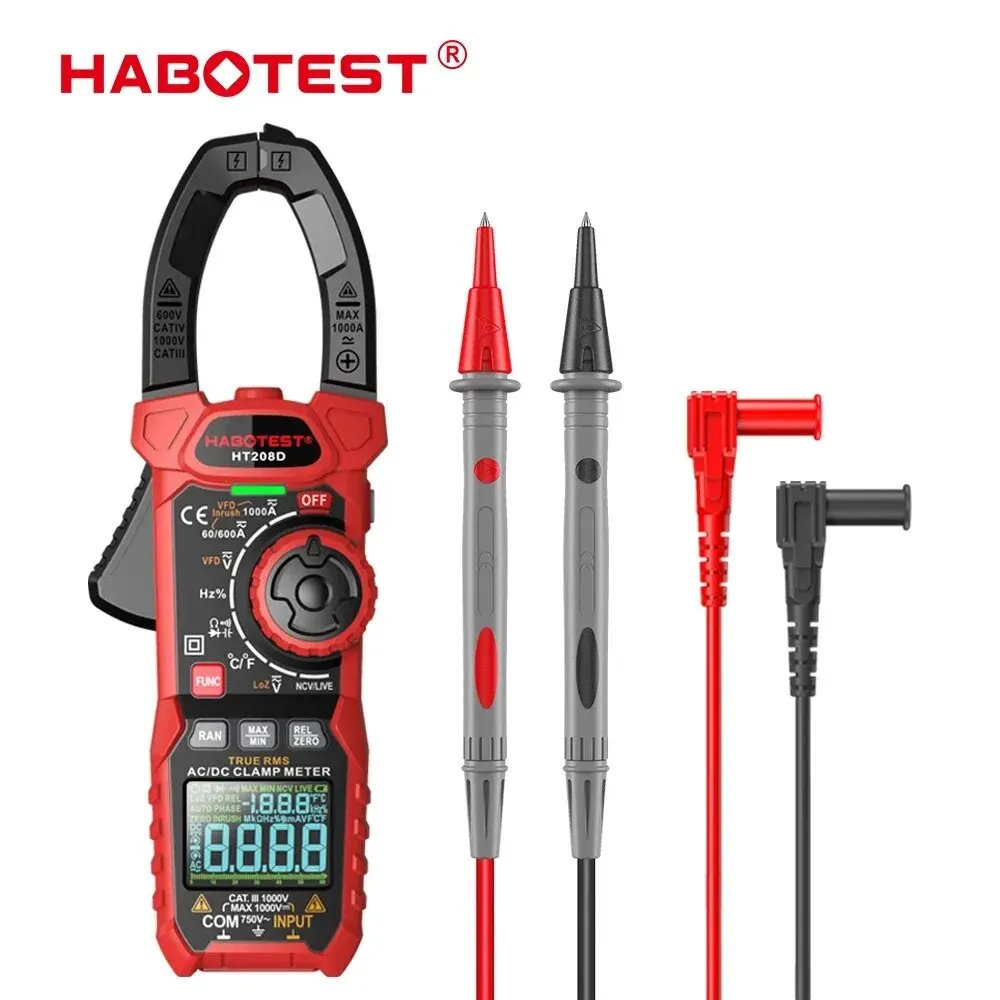 HABOTEST HT208 Digital Clamp Meter 1000A 1000V Multimeter AC DC True RMS Amperimetrica Capacitance Digital Clamp Tester